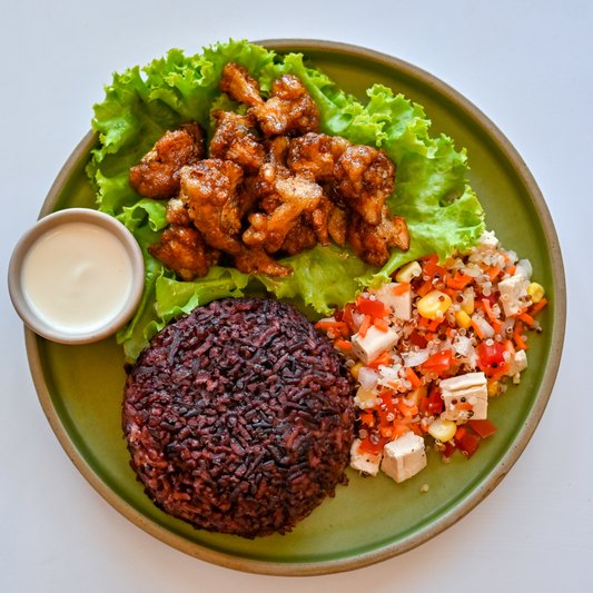 Chili Maple Cauliflower With Tofu Quinoa Salad